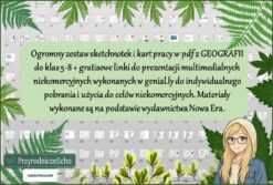 Ogromny zestaw sketchnotek i kart pracy w pdf z GEOGRAFII do klas 5-8 + gratisowe linki do prezentacji multimedialnych niekomercyjnych wykonanych w genial.ly do indywidualnego pobrania i użycia do celów niekomercyjnych. Materiały wykonane są na podstawie wydawnictwa Nowa Era.
