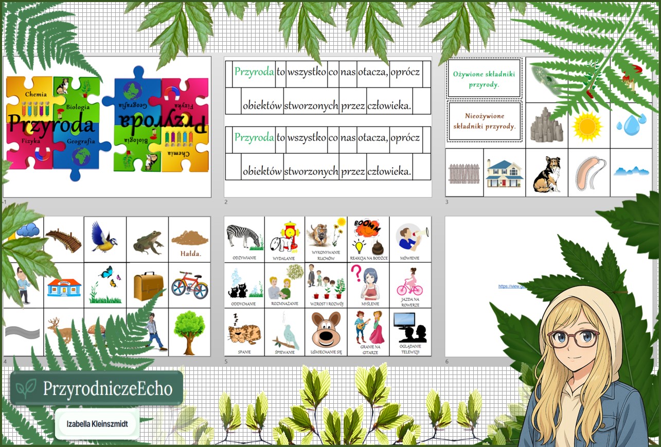 Pomysł na lekcję/pomysł na projekt/układanka/ materiał do lekcji do tematu „Przyroda i jej składniki” w pdf. W gratisie niekomercyjny scenariusz lekcji/pomysł na lekcję w programie genial.ly do edycji. Na podstawie wydawnictwa Nowa Era. Przyroda 4. Dział „Poznajemy warsztat przyrodnika”.