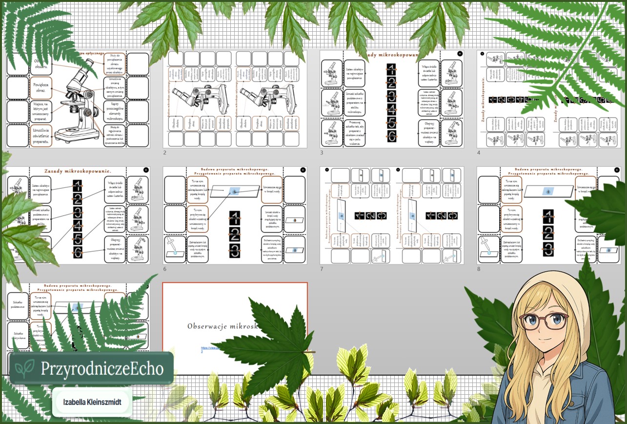 Pomysł na lekcję/pomysł na projekt/układanka/ materiał do lekcji do tematu „Obserwacje mikroskopowe” w pdf. W gratisie niekomercyjny scenariusz lekcji/pomysł na lekcję w programie genial.ly do edycji. Na podstawie wydawnictwa Nowa Era. Biologia 5. Dział „Biologia-nauka o życiu”.