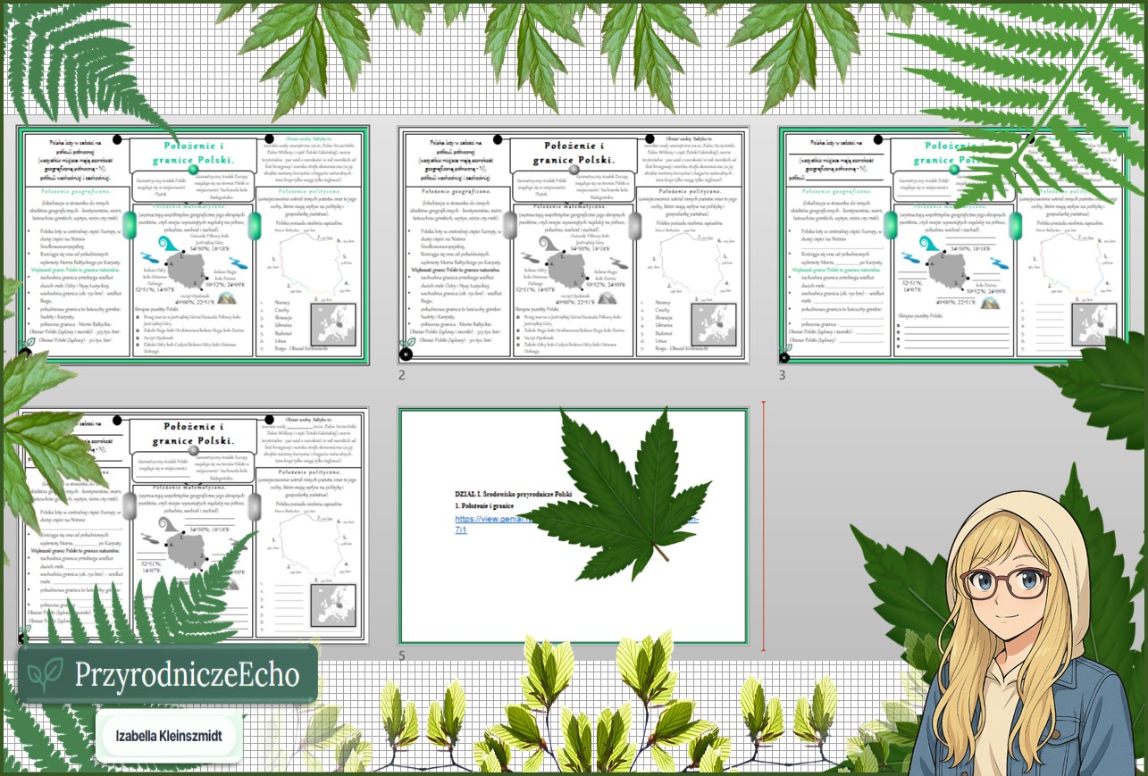 Mały zestaw na jedną lekcję: sketchnotka/notatka, karta pracy plus gratisowa prezentacja multimedialna „Położenie i granice Polski" w pdf. Geografia. Klasa 7. Dział „Środowisko przyrodnicze Polski”.