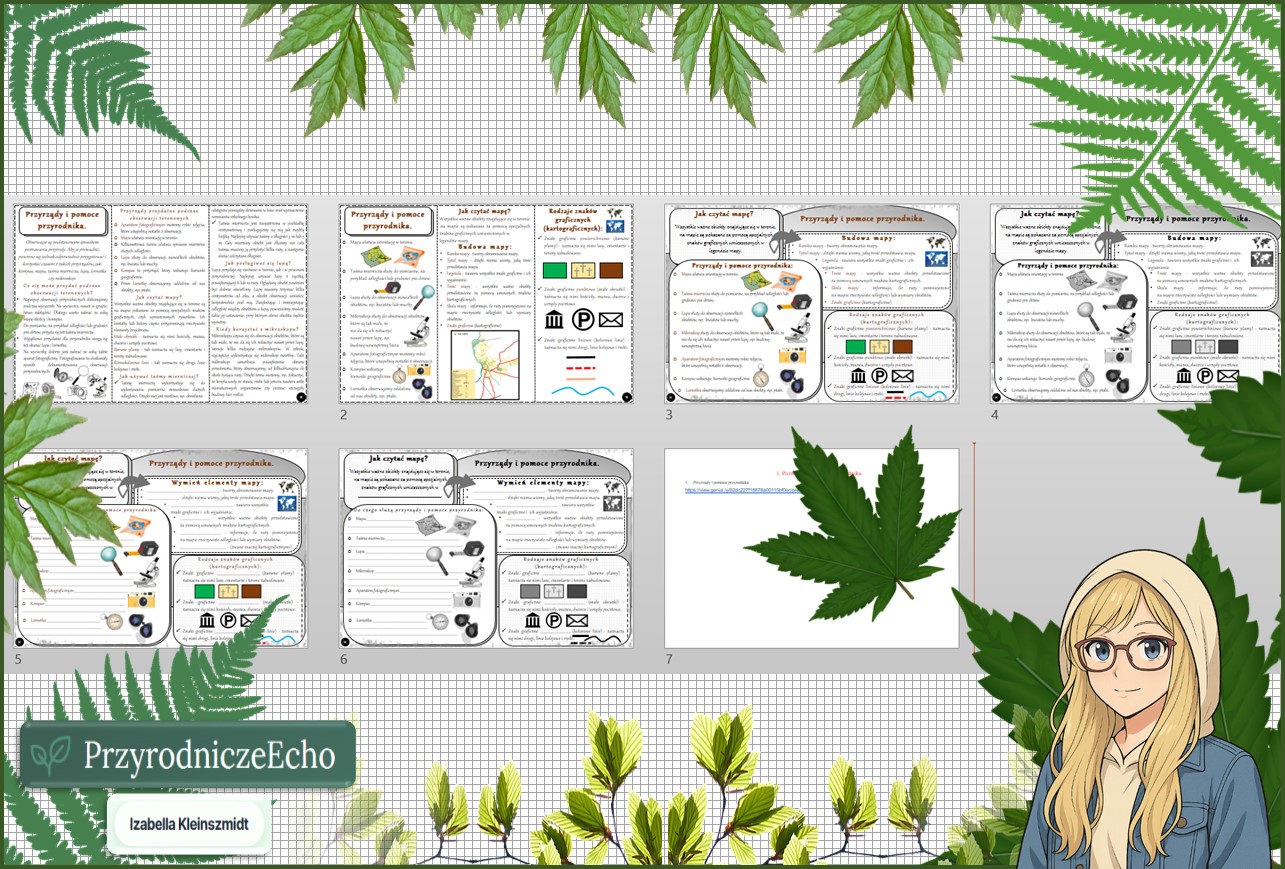 Mały zestaw na jedną lekcję: sketchnotka/notatka, karta pracy plus gratisowa prezentacja multimedialna „Przyrządy i pomoce przyrodnika” w pdf. Przyroda. Klasa 4. Dział „Poznajemy warsztat przyrodnika”.