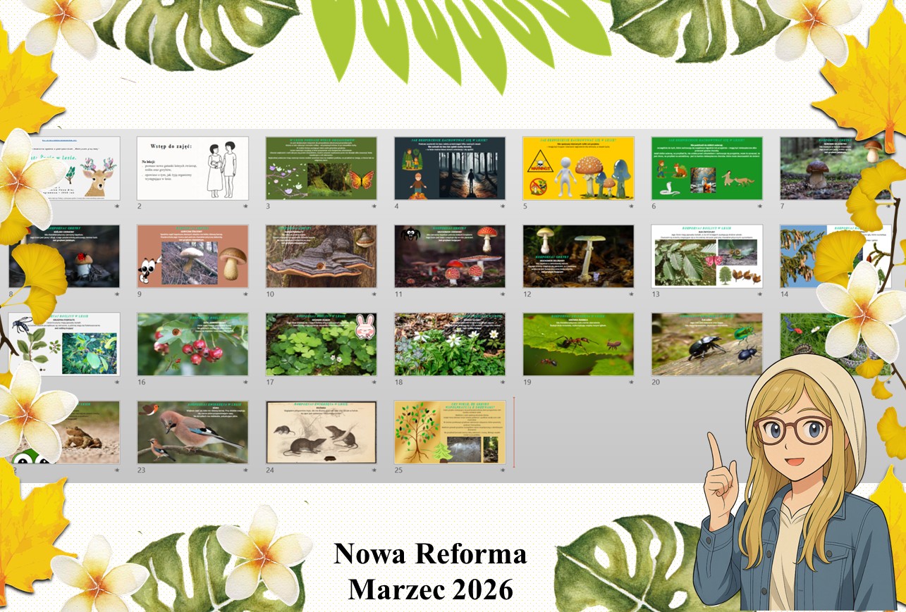 Prezentacja multimedialna w PowerPoint do edycji „Życie w lesie” wykonana na podstawie podręcznika „Przyroda. Odkrywam przyrodę". Nowa Era. Przyroda 4. Dział „Życie na lądzie".