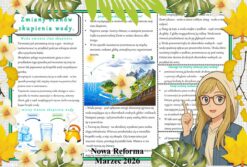 Sketchnotka/notatka - dla ucznia i przypomnienie dla nauczyciela w pdf. Temat "Zmiany stanów skupienia wody". Przyroda 4. "Odkrywam przyrodę" zgodna z wydawnictwem Nowa Era. Dział "Obserwuję zjawiska przyrodnicze".
