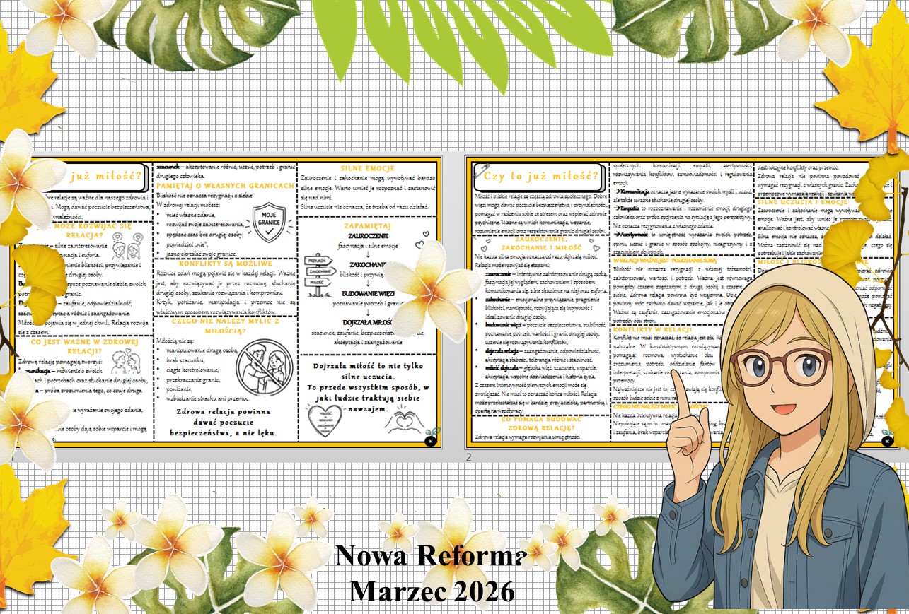Sketchnotka/notatka - dla ucznia i przypomnienie dla nauczyciela w pdf. Temat "Czy to już miłość?". Edukacja zdrowotna. Klasa 8.