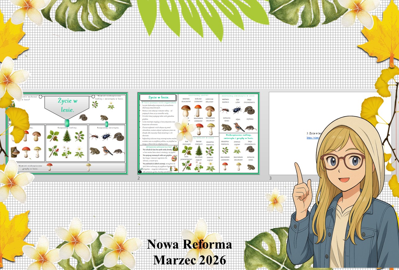 Mały zestaw na jedną lekcję: sketchnotka/notatka/przypomnienie dla nauczyciela, karta pracy plus prezentacja multimedialna „Życie w lesie” w genial.ly. Przyroda "Odkrywam przyrodę". Klasa 4. Dział „Życie na lądzie".
