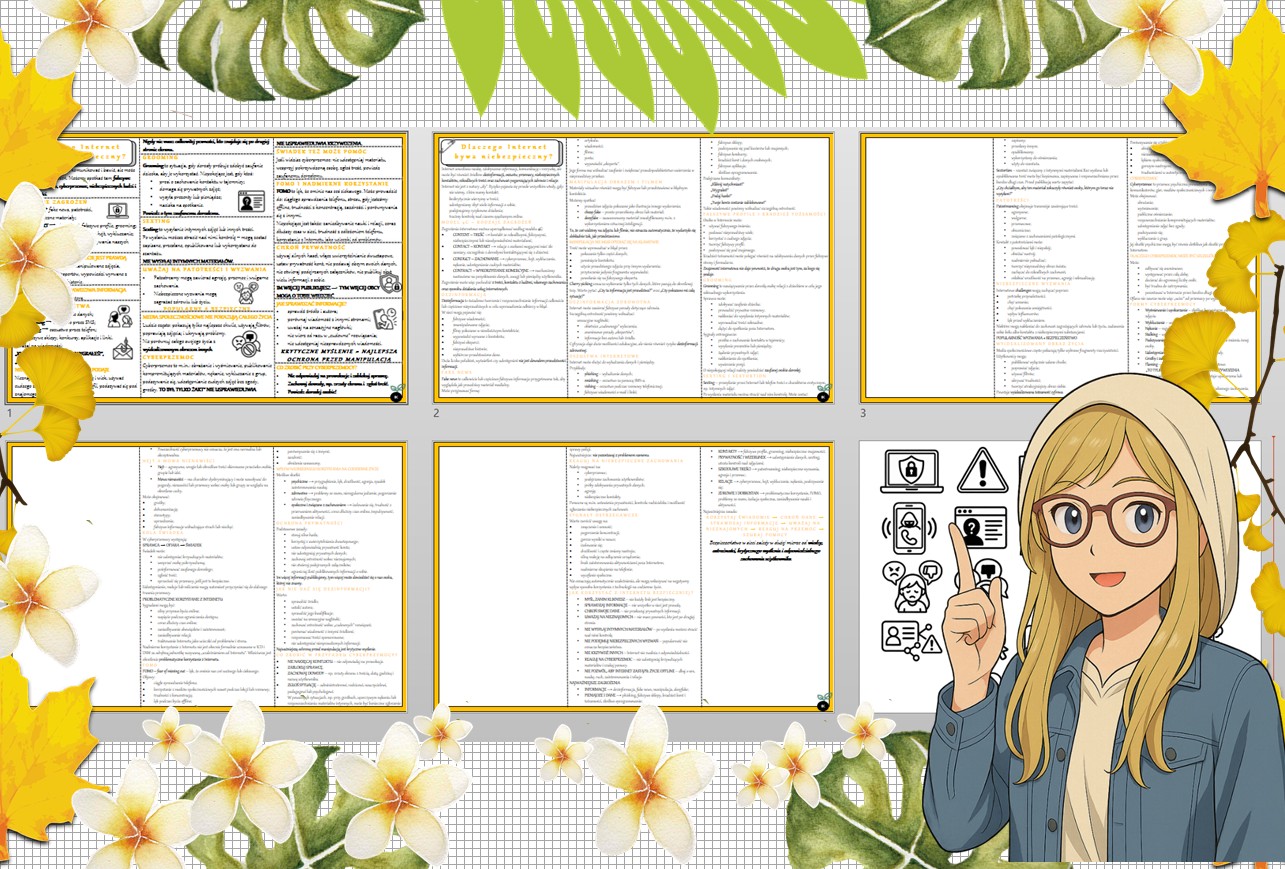 Sketchnotka/notatka dla ucznia i osobna notatka jako przypomnienie dla nauczyciela w pdf. Temat "Dlaczego Internet bywa niebezpieczny?". Edukacja zdrowotna. Klasa 4.