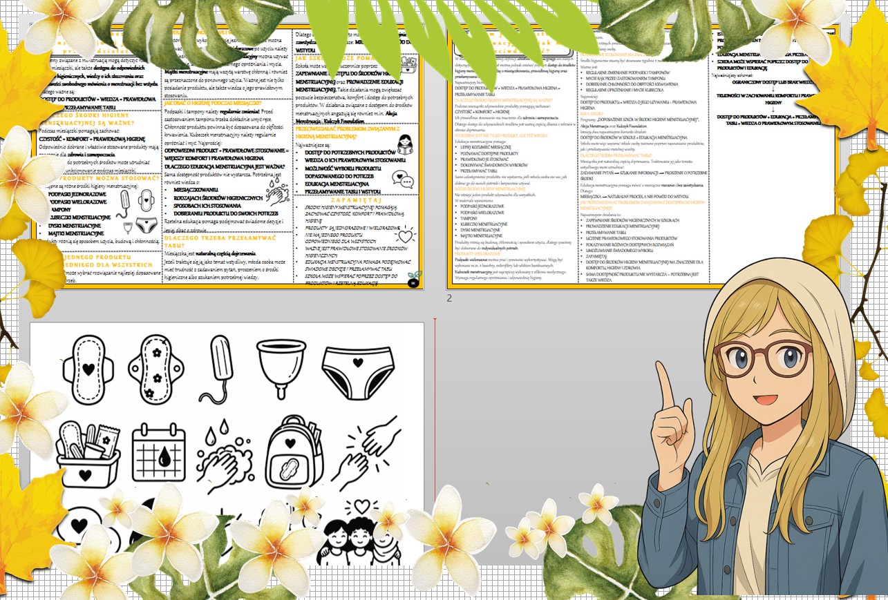 Sketchnotka/notatka - dla ucznia i przypomnienie dla nauczyciela w pdf. Temat "Czym jest ubóstwo menstruacyjne i jak mu przeciwdziałać?". Edukacja zdrowotna. Klasa 8.