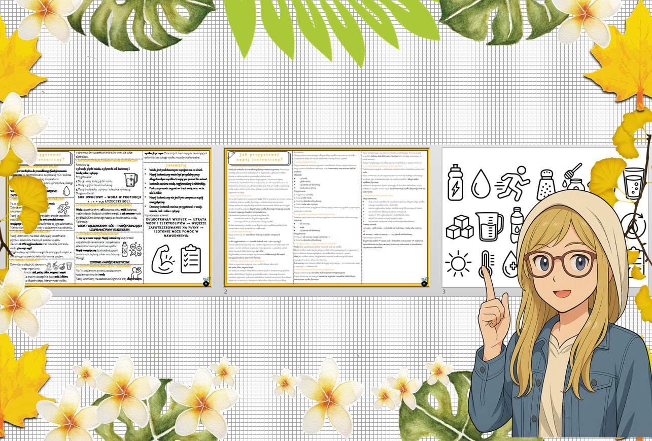 Sketchnotka/notatka - dla ucznia i przypomnienie dla nauczyciela w pdf. Temat "Jak przygotować napój izotoniczny?". Edukacja zdrowotna. Klasa 7.