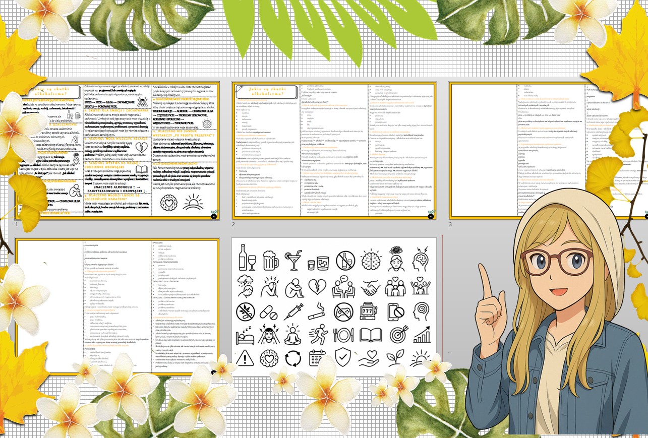 Sketchnotka/notatka - dla ucznia i przypomnienie dla nauczyciela w pdf. Temat "Jakie są skutki alkoholizmu?". Edukacja zdrowotna. Klasa 6.