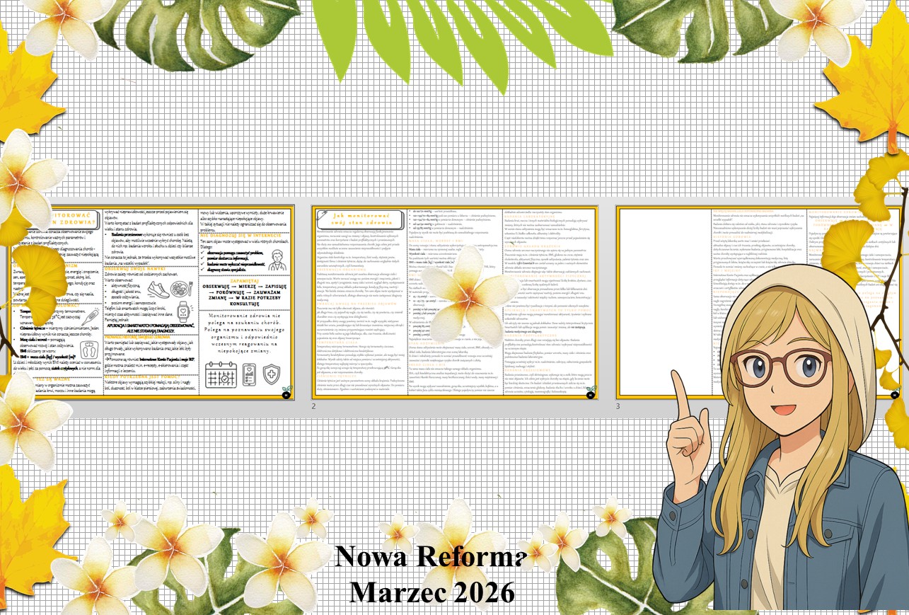 Sketchnotka/notatka - dla ucznia i przypomnienie dla nauczyciela w pdf. Temat "Jak monitorować swój stan zdrowia?". Edukacja zdrowotna. Klasa 7.