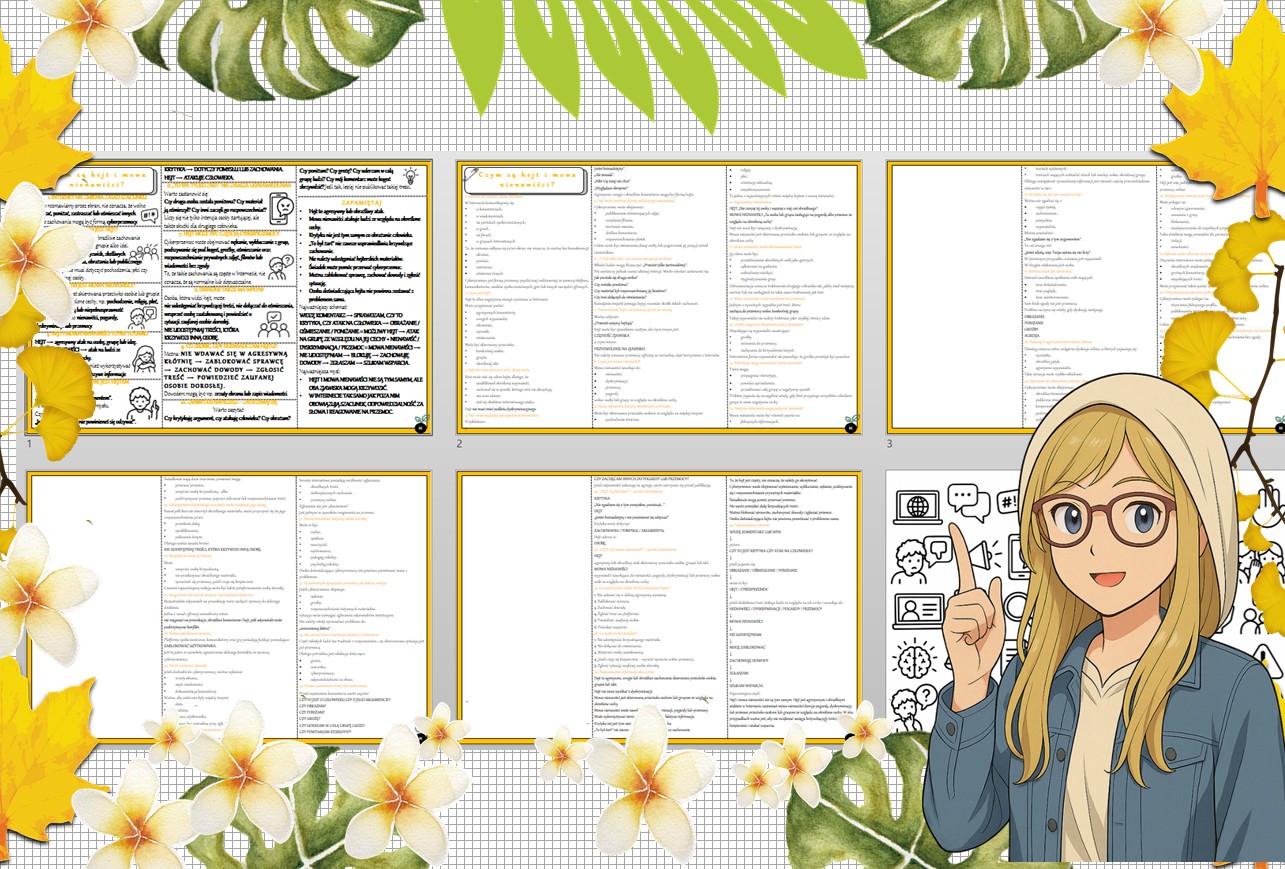 Sketchnotka/notatka - dla ucznia i przypomnienie dla nauczyciela w pdf. Temat "Czym są hejt i mowa nienawiści?". Edukacja zdrowotna. Klasa 7.
